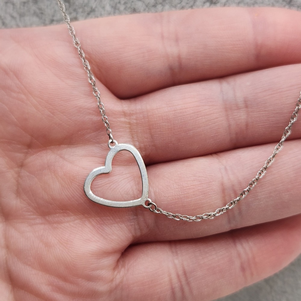 Dainty 925 Sterling Silver Open Heart Necklace 18in Turkey Midas E2W Preppy